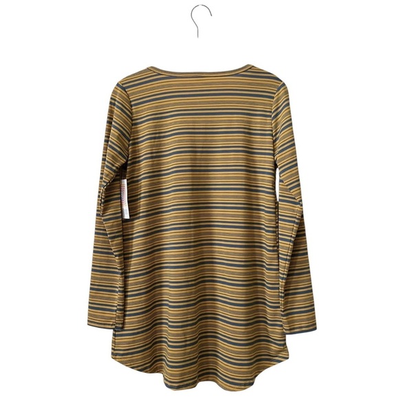 LuLaRoe Lynnae Long Sleeve T-Shirt Top Women's Size XS Yellow Blue Striped NWT - Picture 3 of 7